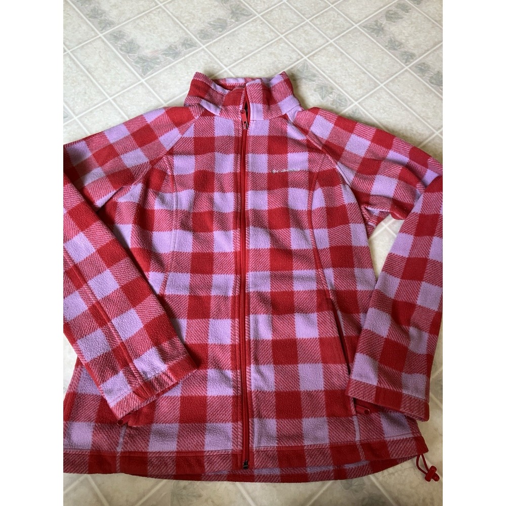 Columbia Size large Fleece Full Zip Coat Polarfleece Pink Red Lumberjack plaid